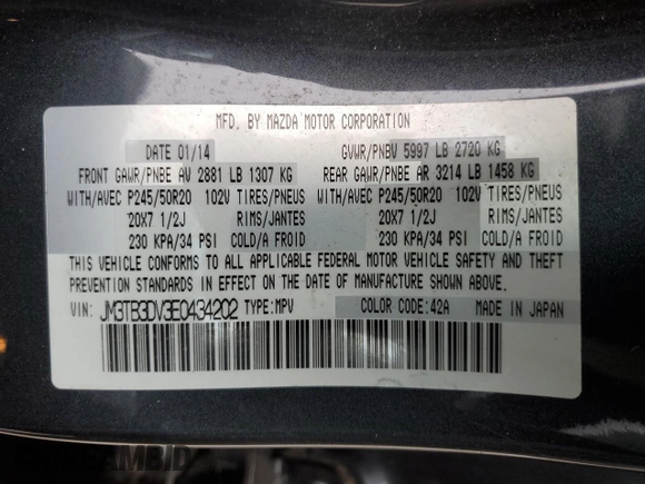 2014 Mazda CX-9 Grand Touring with VIN JM3TB3DV3E0434202, listed as a Copart auction lot 50893785 with 93,757 mi miles and Salvage Title. Bid and sale history available at DreamBid. Image 15.