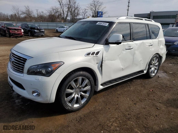 2014 Infiniti QX80 with VIN JN8AZ2NE8E9067639, listed as a Copart auction lot 46667015 with 185,304 mi miles and Salvage Title. Bid and sale history available at carsss.com. Image 1.