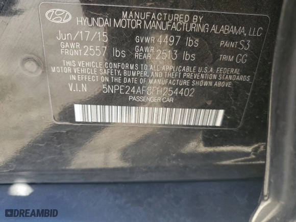2015 Hyundai Sonata 2.4L SE with VIN 5NPE24AF8FH254402, listed as a Copart auction lot 50571235 with 87,377 mi miles and Salvage Title. Bid and sale history available at carsss.com. Image 12.
