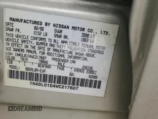 1998 Nissan Altima XE z VIN 1N4DL01D4WC217607, wystawiony jako Copart lot #55434615 z przebiegiem 182 205 mil mil oraz Szkoda całkowita • Salvage title. Historia ofert i sprzedaży dostępna na DreamBid. Obrazek 12.