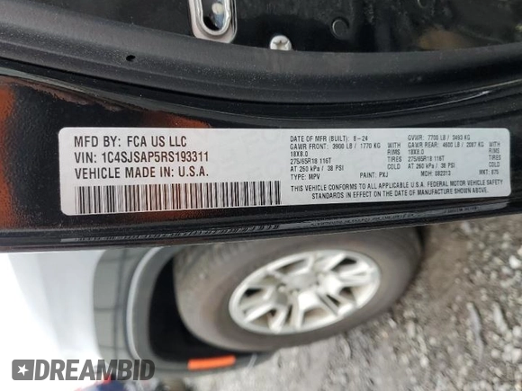 2024 Jeep Wagoneer с VIN 1C4SJSAP5RS193311, выставлен на аукционе Copart как лот 58361425 с пробегом 7 360 миль миль и Списание • Salvage title. История ставок и продаж доступна на DreamBid. Изображение 13.