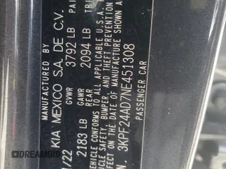 2022 Kia Forte LXS with VIN 3KPF24AD7NE451308, listed as a Copart auction lot 66856474 with 39,292 mi miles and Salvage Title. Bid and sale history available at carsss.com. Image 14.
