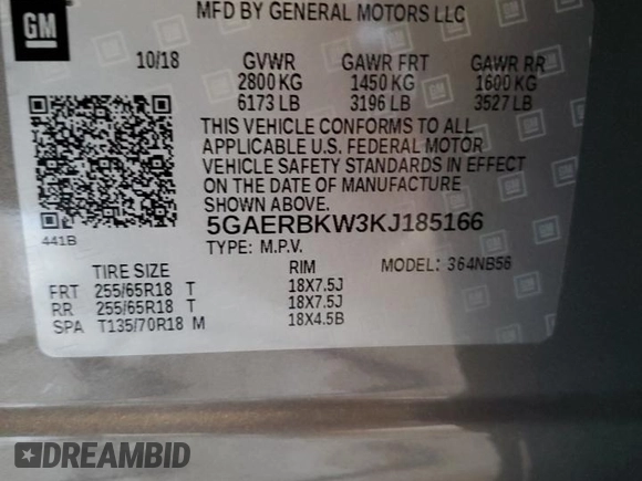 2019 Buick Enclave Essence with VIN 5GAERBKW3KJ185166, listed as a Copart auction lot 50267625 with 55,543 mi miles and Salvage Title. Bid and sale history available at carsss.com. Image 13.