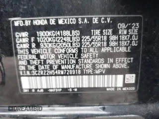 2024 Honda HR-V Sport z VIN 3CZRZ2H54RM728918, wystawiony jako IAAI lot #42199149 z przebiegiem 19 056 mil mil oraz . Historia ofert i sprzedaży dostępna na DreamBid. Obrazek 9.