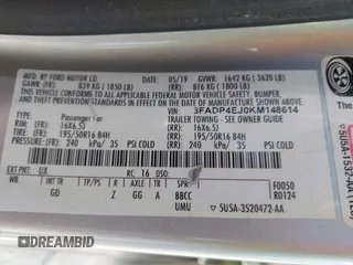 2019 Ford Fiesta SE with VIN 3FADP4EJ0KM148614, listed as a IAAI auction lot 41860070 with 68,361 mi miles and . Bid and sale history available at DreamBid. Image 9.