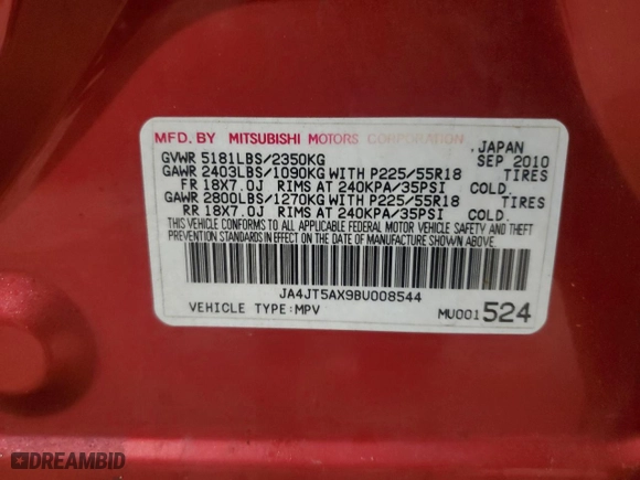 2011 Mitsubishi Outlander GT with VIN JA4JT5AX9BU008544, listed as a Copart auction lot 48649225 with 118,434 mi miles and Clean Title. Bid and sale history available at carsss.com. Image 14.