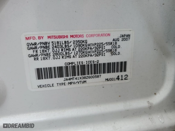 2008 Mitsubishi Outlander XLS with VIN JA4MT41X38Z600587, listed as a Copart auction lot 65476094 with 202,826 mi miles and Clean Title. Bid and sale history available at carsss.com. Image 13.