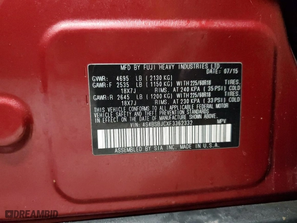 2015 Subaru Outback 2.5i Limited with VIN 4S4BSBJCXF3362332, listed as a Copart auction lot 44605965 with 139,810 mi miles and Salvage Title. Bid and sale history available at carsss.com. Image 15.