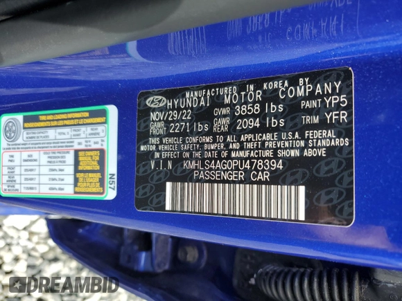2023 Hyundai Elantra SEL with VIN KMHLS4AG0PU478394, listed as a Copart auction lot 51831975 with 13,982 mi miles and Salvage Title. Bid and sale history available at DreamBid. Image 13.