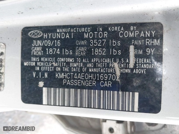 2017 Hyundai Accent SE with VIN KMHCT4AE0HU169702, listed as a IAAI auction lot 41121888 with 226,290 mi miles. Bid and sale history available at carsss.com. Image 9.