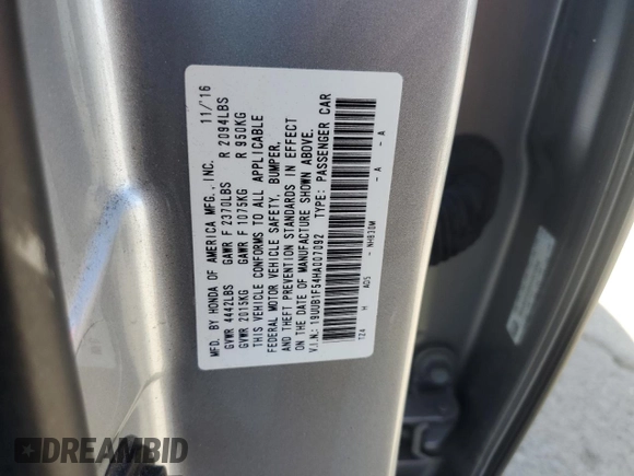 2017 Acura TLX w/Technology Pkg with VIN 19UUB1F54HA007092, listed as a Copart auction lot 51667215 with 59,910 mi miles and Salvage Title. Bid and sale history available at carsss.com. Image 12.