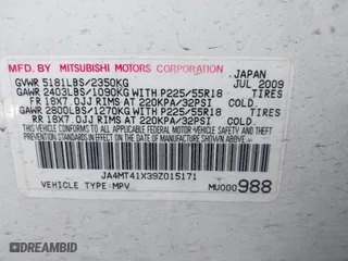 2009 Mitsubishi Outlander XLS with VIN JA4MT41X39Z015171, listed as a IAAI auction lot 41774842 with 262,186 mi miles. Bid and sale history available at carsss.com. Image 9.