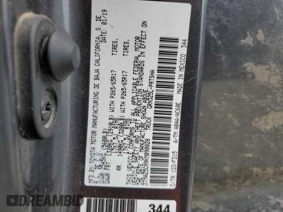 2019 Toyota Tacoma SR5 with VIN 3TMAZ5CN9KM090828, listed as a Copart auction lot 49498715 with 118,551 mi miles and Salvage title. Bid and sale history available at DreamBid. Image 13.