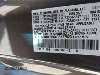 2012 Honda Odyssey EX-L with VIN 5FNRL5H64CB127523, listed as a IAAI auction lot 39818448 with 102,514 mi miles and . Bid and sale history available at DreamBid. Image 9.