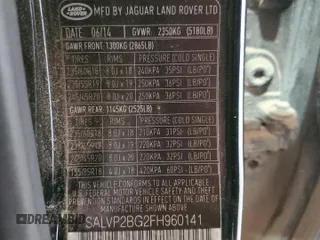 2015 Land Rover Range Rover Evoque Pure Plus with VIN SALVP2BG2FH960141, listed as a Copart auction lot 53330205 with 102,291 mi miles and Salvage title. Bid and sale history available at DreamBid. Image 13.