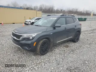 2023 Kia Seltos Nightfall with VIN KNDEUCA28P7370612, listed as a Copart auction lot 43581925 with 34,588 mi miles and Salvage Title. Bid and sale history available at carsss.com. Image 1.