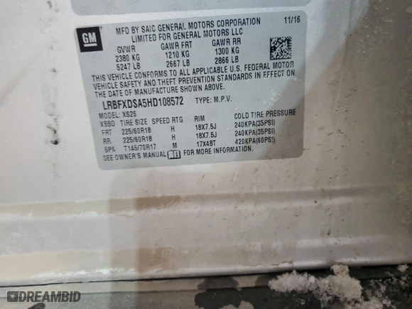 2017 Buick Envision Essence with VIN LRBFXDSA5HD108572, listed as a Copart auction lot 44539435 with 102,005 mi miles and Salvage Title. Bid and sale history available at carsss.com. Image 13.