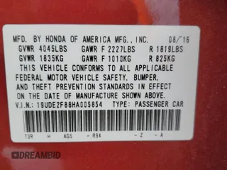 2017 Acura ILX w/Premium/A-SPEC Pkg with VIN 19UDE2F88HA005854, listed as a Copart auction lot 83046454 with 29,836 mi miles and Salvage Title. Bid and sale history available at carsss.com. Image 15.