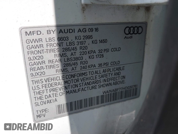 2017 Audi Q7 Prestige с VIN WA1VABF77HD030761, выставлен на аукционе IAAI как лот 42459623 с пробегом 87 068 миль миль и . История ставок и продаж доступна на DreamBid. Изображение 9.
