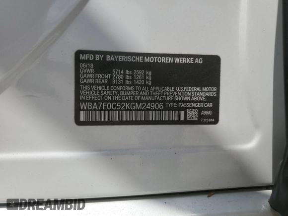 2019 BMW 7 Series 750i с VIN WBA7F0C52KGM24906, выставлен на аукционе Copart как лот 53934735 с пробегом 96 247 миль миль и Списание • Salvage title. История ставок и продаж доступна на DreamBid. Изображение 12.