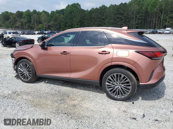 2024 Lexus RX 450h+ Luxury with VIN JTJCJMGA2R2012259, listed as a Copart auction lot 55716775 with 23,943 mi miles and Salvage title. Bid and sale history available at DreamBid. Image 2.