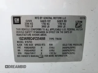 2015 Chevrolet Silverado 1500 LT with VIN 1GCVKREC4FZ254998, listed as a Copart auction lot 55126235 with 213,911 mi miles and Salvage Title. Bid and sale history available at DreamBid. Image 12.