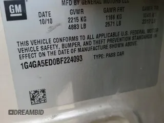 2011 Buick LaCrosse CX with VIN 1G4GA5ED0BF224093, listed as a Copart auction lot 49406635 with 210,029 mi miles and Salvage title. Bid and sale history available at DreamBid. Image 14.