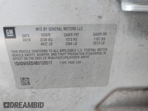 2011 Cadillac STS RWD with VIN 1G6DW6ED4B0120517, listed as a IAAI auction lot 41765069 with 120,059 mi miles and . Bid and sale history available at DreamBid. Image 9.