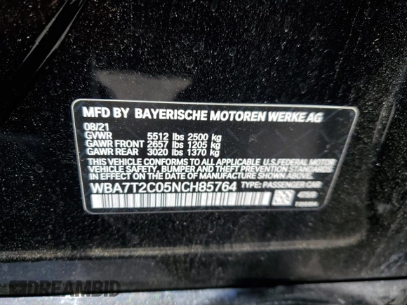 2022 BMW 7 Series 740i with VIN WBA7T2C05NCH85764, listed as a Copart auction lot 61272223 with 33,830 mi miles. Bid and sale history available at carsss.com. Image 12.