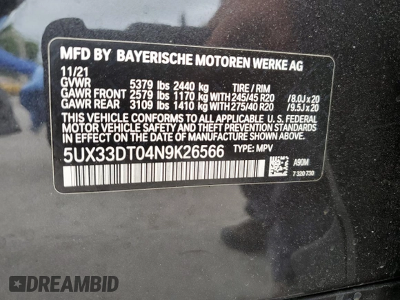 2022 BMW X4 xDrive30i with VIN 5UX33DT04N9K26566, listed as a Copart auction lot 53396153 with 17,595 mi miles. Bid and sale history available at carsss.com. Image 16.