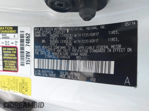2014 Toyota Sienna LE AAS с VIN 5TDKK3DC9ES496428, выставлен на аукционе IAAI как лот 42623561 с пробегом 432 867 миль миль и . История ставок и продаж доступна на DreamBid. Изображение 9.