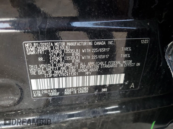 2024 Toyota RAV4 XLE with VIN 2T3P1RFV7RC411361, listed as a Copart auction lot 43698105 with 16,122 mi miles and Salvage Title. Bid and sale history available at DreamBid. Image 13.