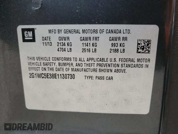 2014 Chevrolet Impala LTZ with VIN 2G1WC5E38E1130730, listed as a Copart auction lot 55465505 with 202,778 mi miles and Salvage title. Bid and sale history available at DreamBid. Image 12.