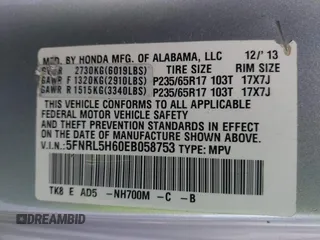 2014 Honda Odyssey EX-L with VIN 5FNRL5H60EB058753, listed as a IAAI auction lot 42595221 with 194,995 mi miles and . Bid and sale history available at DreamBid. Image 9.