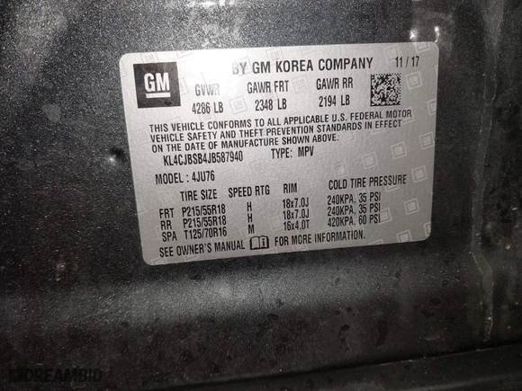 2018 Buick Encore Preferred II with VIN KL4CJBSB4JB587940, listed as a IAAI auction lot 41497899 with 49565 miles. Bid and sale history available at carsss.com. Image 9.