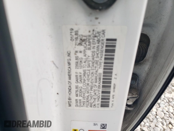 2019 Honda Accord Sport with VIN 1HGCV1F35KA048033, listed as a Copart auction lot 56605655 with 175,842 mi miles and Salvage title. Bid and sale history available at DreamBid. Image 12.
