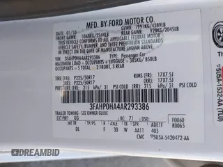 2010 Ford Fusion SE with VIN 3FAHP0HA4AR293386, listed as a IAAI auction lot 41978355 with 123,323 mi miles and . Bid and sale history available at DreamBid. Image 9.