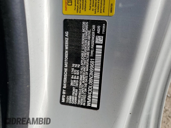 2022 MINI Convertible Cooper S z VIN WMW43DL08N3N99681, wystawiony jako Copart lot #67152054 z przebiegiem Nie podano mil oraz Szkoda całkowita • Salvage title. Historia ofert i sprzedaży dostępna na DreamBid. Obrazek 12.