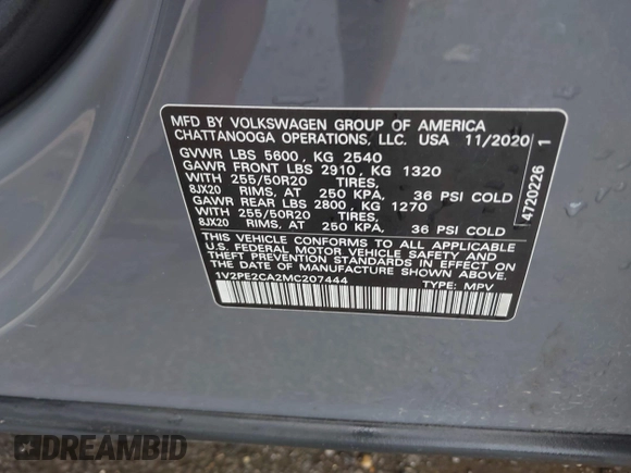 2021 Volkswagen Atlas SE with VIN 1V2PE2CA2MC207444, listed as a IAAI auction lot 42268653 with 70,202 mi miles and . Bid and sale history available at DreamBid. Image 9.