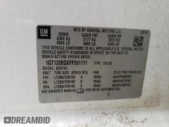 2015 GMC Sierra 2500HD Denali z VIN 1GT120EGXFF591111, wystawiony jako Copart lot #74296454 z przebiegiem 92 693 mil mil oraz Szkoda całkowita • Salvage title. Historia ofert i sprzedaży dostępna na DreamBid. Obrazek 12.