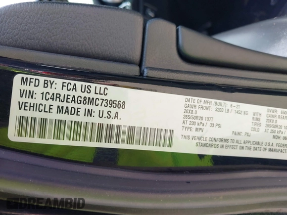 2021 Jeep Grand Cherokee Laredo X z VIN 1C4RJEAG8MC739568, wystawiony jako IAAI lot #42513930 z przebiegiem 80 814 mil mil oraz . Historia ofert i sprzedaży dostępna na DreamBid. Obrazek 9.