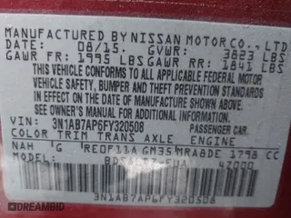 2015 Nissan Sentra SV with VIN 3N1AB7AP6FY320508, listed as a IAAI auction lot 41402046 with 1 mi miles. Bid and sale history available at carsss.com. Image 9.