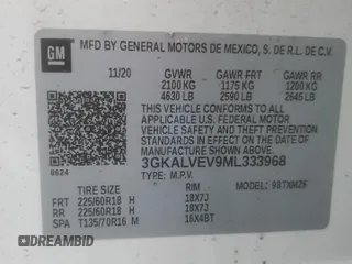 2021 GMC Terrain SLT with VIN 3GKALVEV9ML333968, listed as a Copart auction lot 51508565 with 88,505 mi miles and Salvage Title. Bid and sale history available at DreamBid. Image 12.