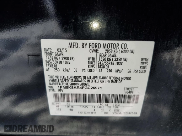 2015 Ford Utility Police Interceptor with VIN 1FM5K8AR4FGC26971, listed as a Copart auction lot 89174345 with 190,101 mi miles and Clean Title. Bid and sale history available at carsss.com. Image 13.