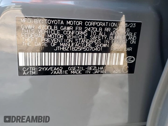 2023 Lexus IS with VIN JTHBZ1B25P5070401, listed as a Copart auction lot 45193095 with 16,017 mi miles and Salvage Title. Bid and sale history available at carsss.com. Image 13.