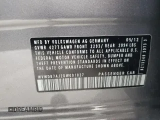 2013 Volkswagen Golf с VIN WVWDB7AJ2DW001827, выставлен на аукционе Copart как лот 71739294 с пробегом 133 585 миль миль и На запчасти • Non repairable. История ставок и продаж доступна на DreamBid. Изображение 13.
