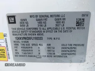 2015 GMC Acadia SLT with VIN 1GKKVRKD6FJ180333, listed as a IAAI auction lot 41344803 with 145,774 mi miles and . Bid and sale history available at DreamBid. Image 9.