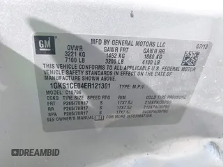 2014 GMC Yukon SLT with VIN 1GKS1CE04ER121301, listed as a IAAI auction lot 41825056 with 141,562 mi miles. Bid and sale history available at carsss.com. Image 9.