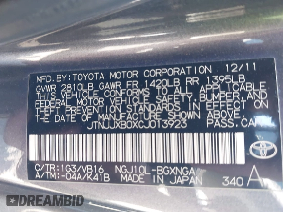 2012 Scion iQ z VIN JTNJJXB0XCJ013923, wystawiony jako IAAI lot #42109295 z przebiegiem 119 937 mil mil oraz . Historia ofert i sprzedaży dostępna na DreamBid. Obrazek 9.
