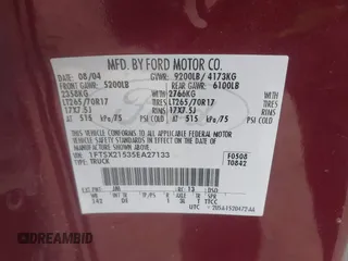 2005 Ford F-250 XL с VIN 1FTSX21535EA27133, выставлен на аукционе IAAI как лот 41305022 с пробегом 179 174 миль миль и . История ставок и продаж доступна на DreamBid. Изображение 9.